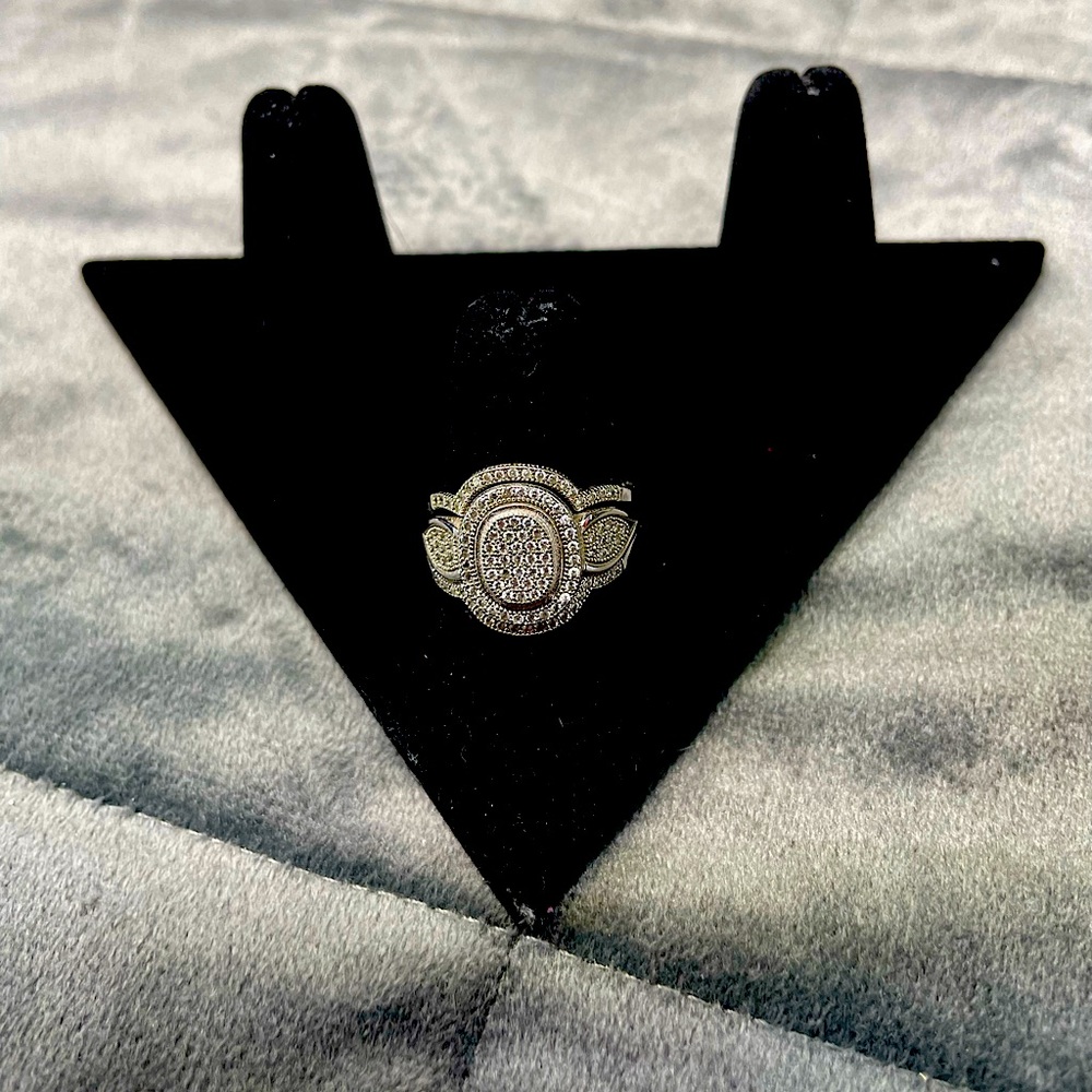 THREE STERLING SILVER PAVE DIAMANTÉ RINGS